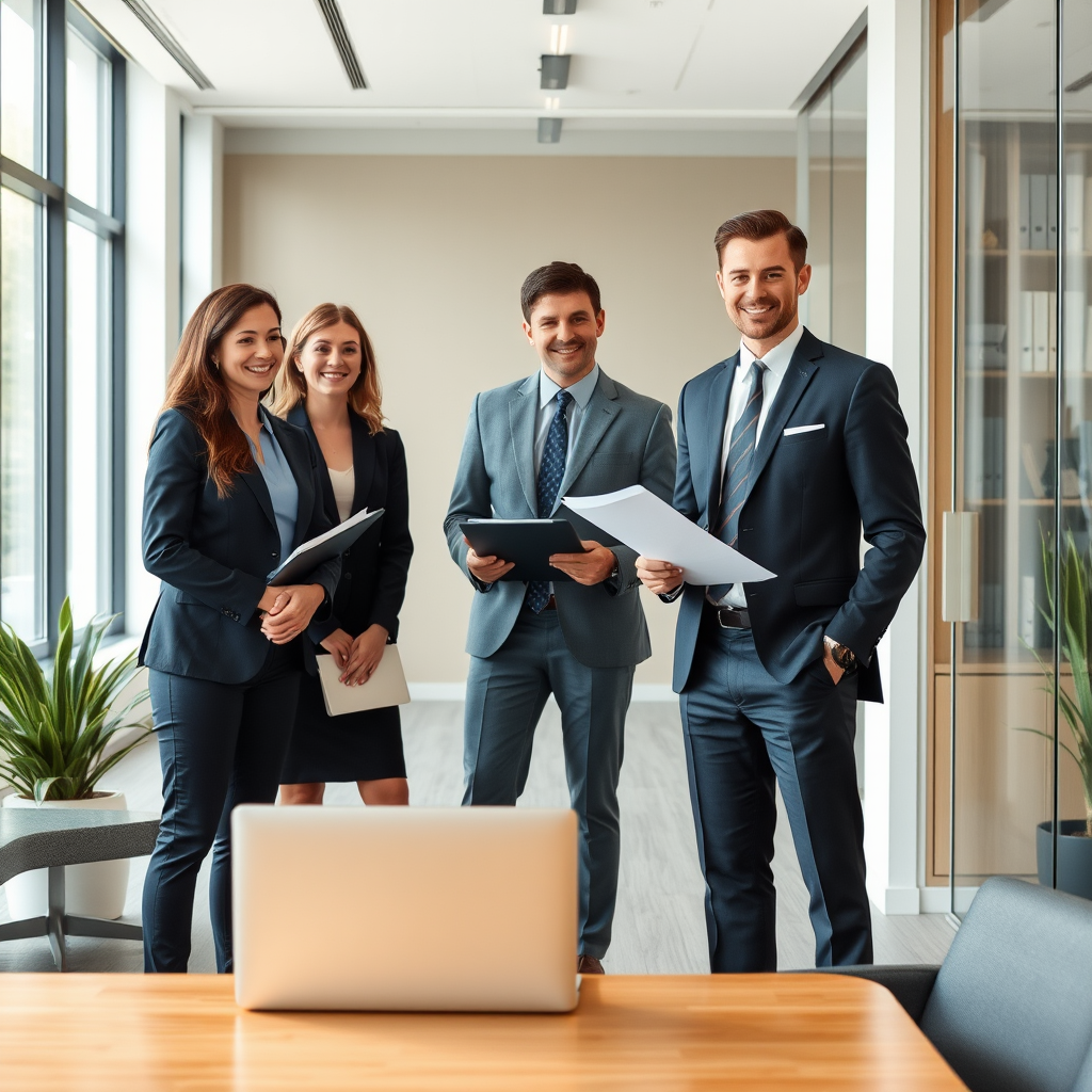 Professional legal team providing fraud representation services in a modern law office setting