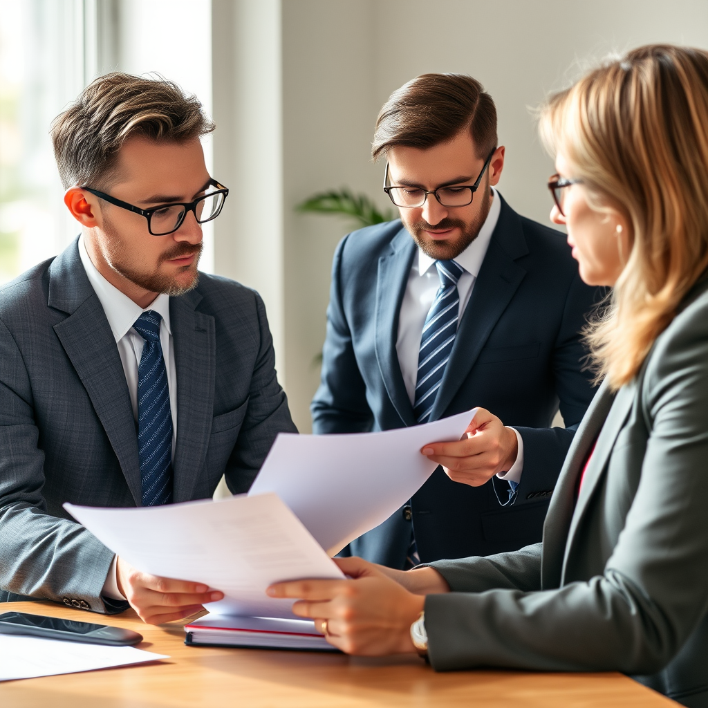 Experienced fraud lawyers reviewing case documents and providing legal consultation to clients